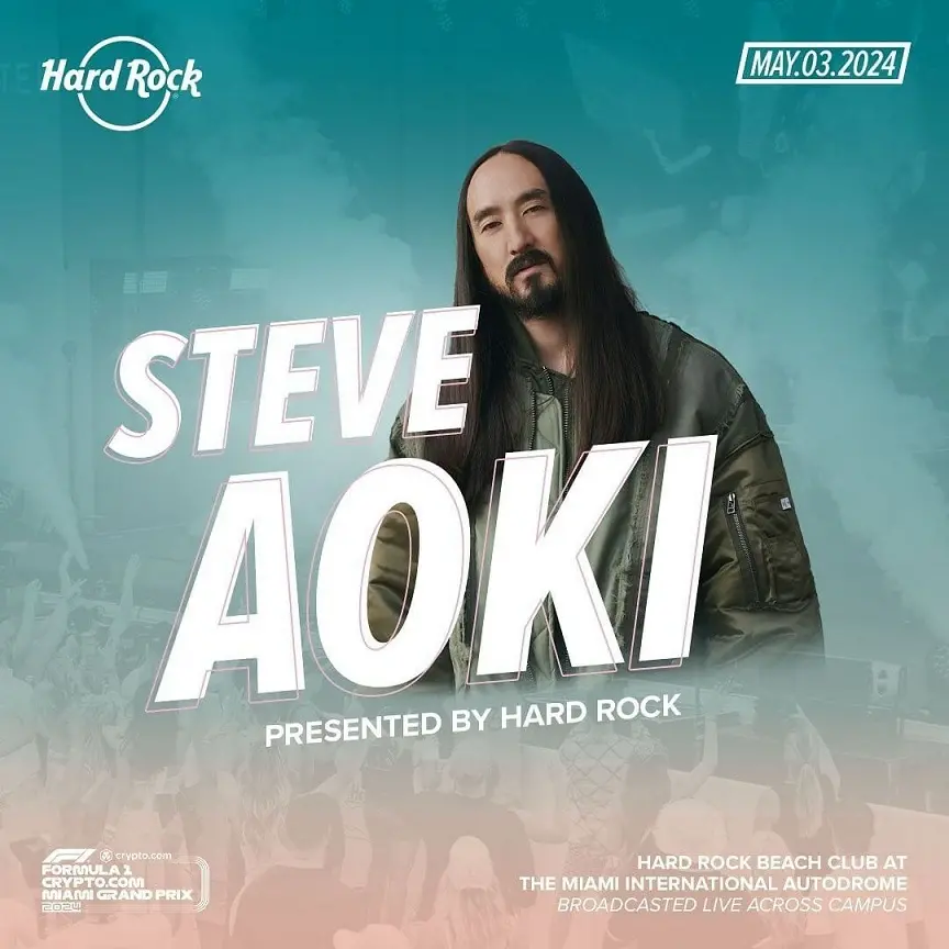 Hard Rock agrega a Steve Aoki, Don Omar y Kaskade a la alineación del GRAN PREMIO DE MIAMI DE FORMULA 1 CRYPTO.COM 2024 Hard Rock Beach Club