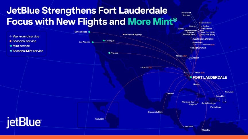 JetBlue fortalece su presencia en Fort Lauderdale con nuevos vuelos y más Mint ®